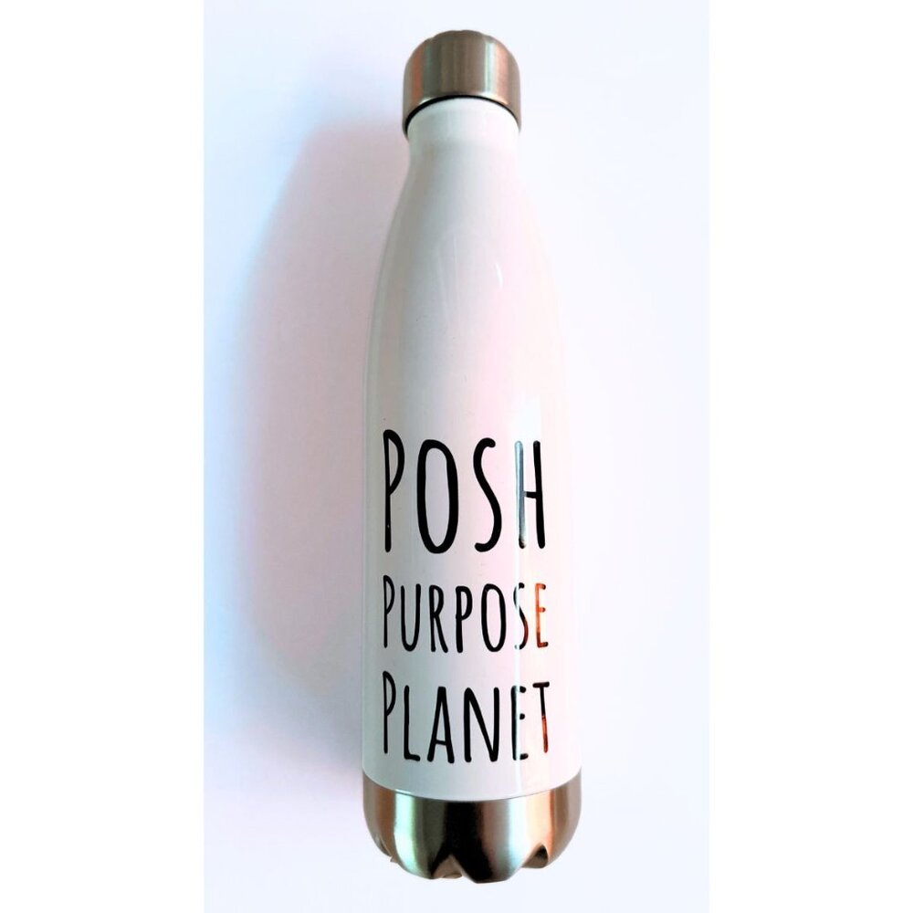 SWELL Posh Planet White Stainless Steel Insulated Hot Cold Thermos Bottle NEW
